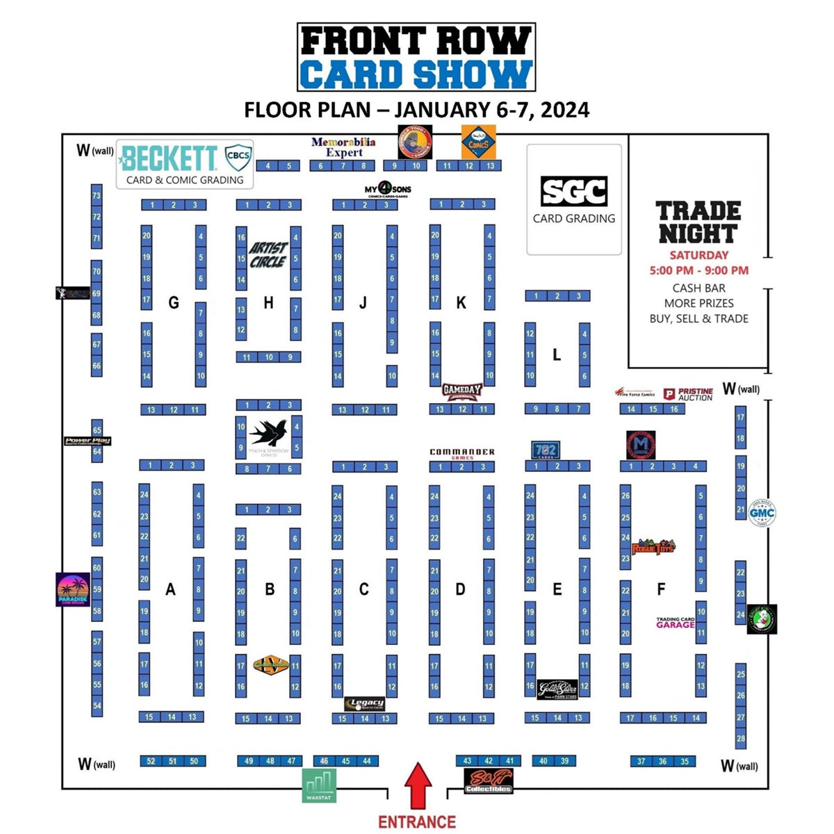 LAS VEGAS JANUARY 2024 VENDOR LIST & FLOOR PLAN Front Row Card Show