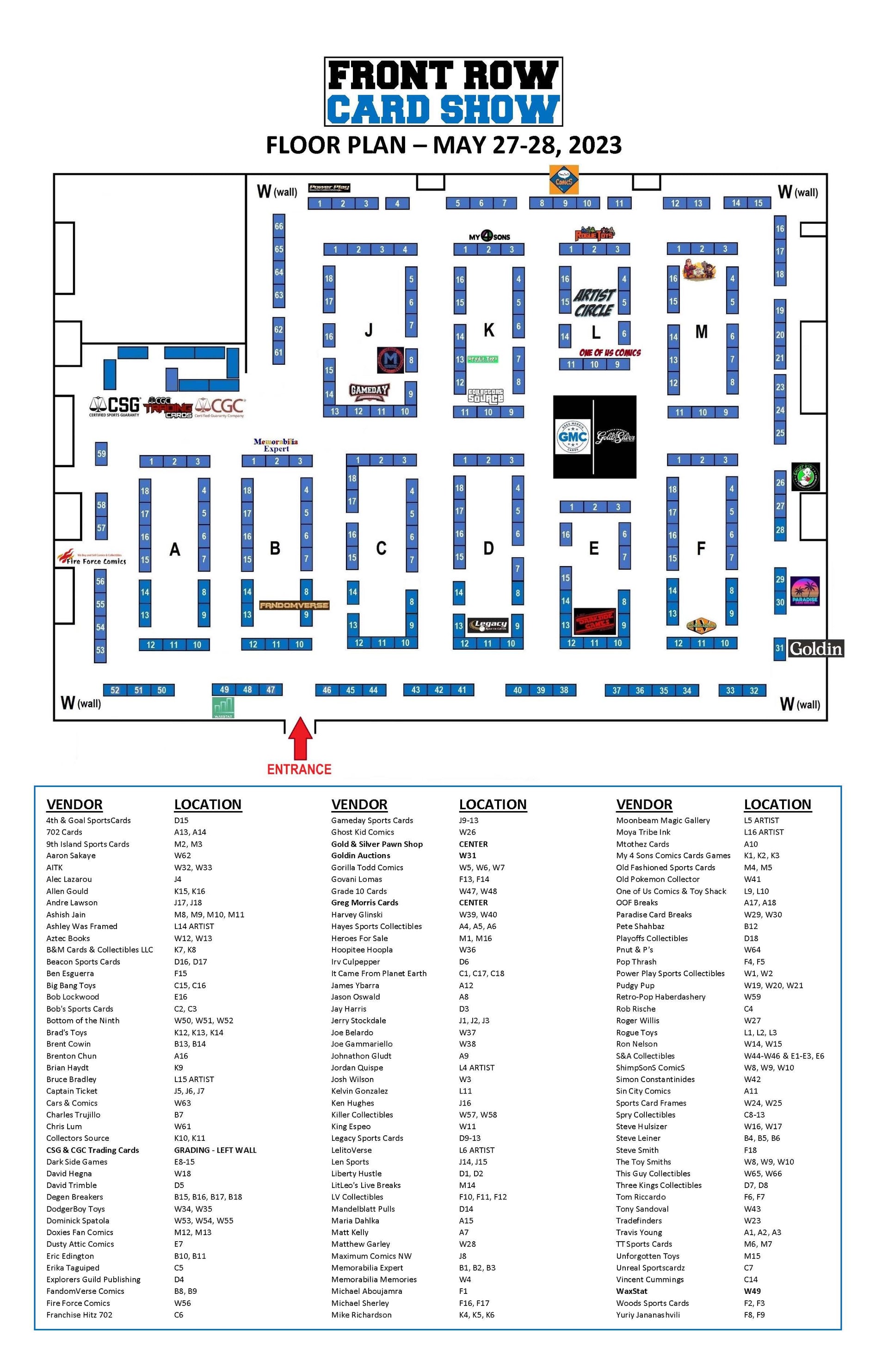 FLOOR PLAN FOR MAY 27-28 FRONT ROW CARD SHOW  Front Row Card Show
