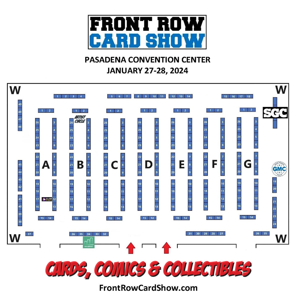 PASADENA JANUARY 2024 VENDOR LIST & FLOOR PLAN Front Row Card Show